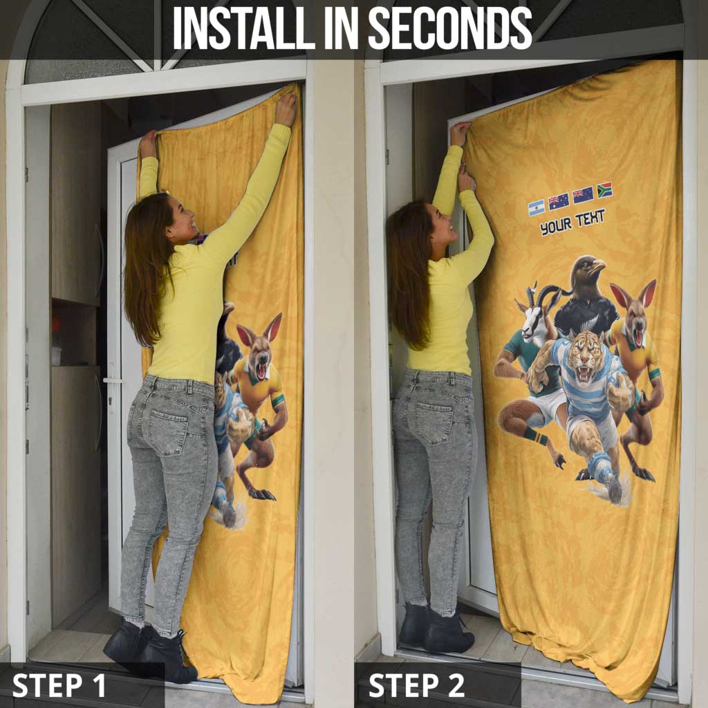 Custom Rugby Southern Hemisphere Door Cover Argentina AUNZ South Africa Mascot Gold - Aussie Hoodie
