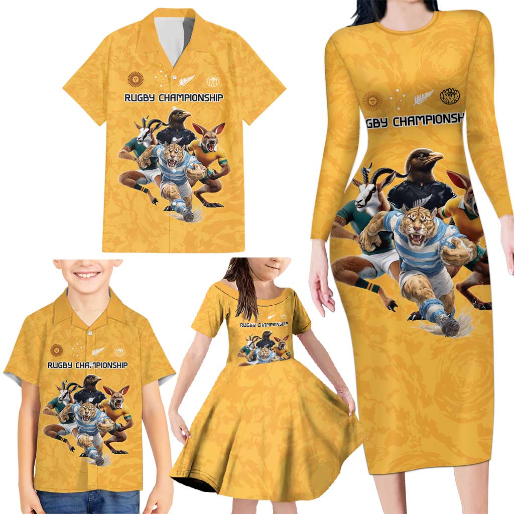 Custom Rugby Southern Hemisphere Family Matching Long Sleeve Bodycon Dress and Hawaiian Shirt Argentina AUNZ South Africa Mascot Gold - Aussie Hoodie