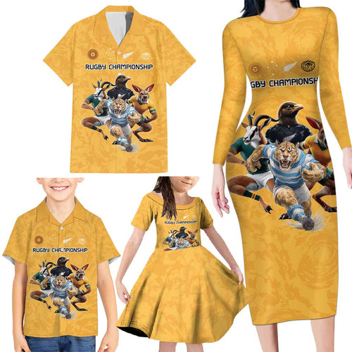 Custom Rugby Southern Hemisphere Family Matching Long Sleeve Bodycon Dress and Hawaiian Shirt Argentina AUNZ South Africa Mascot Gold - Aussie Hoodie
