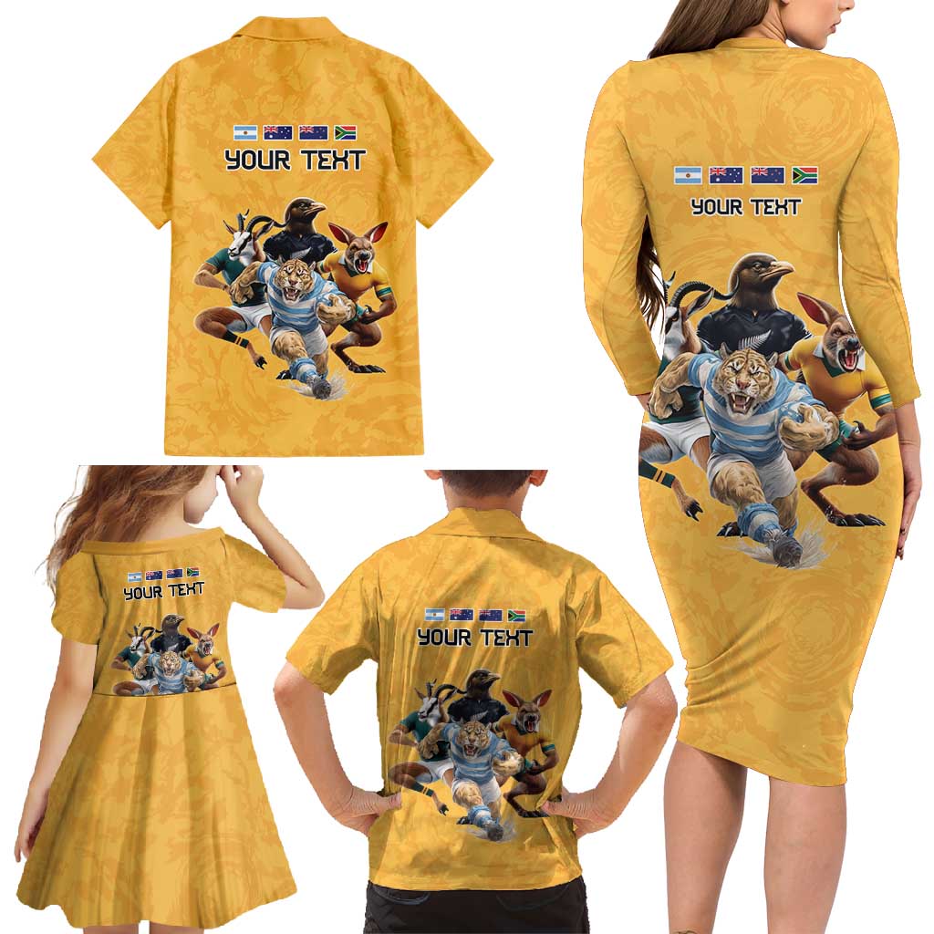 Custom Rugby Southern Hemisphere Family Matching Long Sleeve Bodycon Dress and Hawaiian Shirt Argentina AUNZ South Africa Mascot Gold - Aussie Hoodie