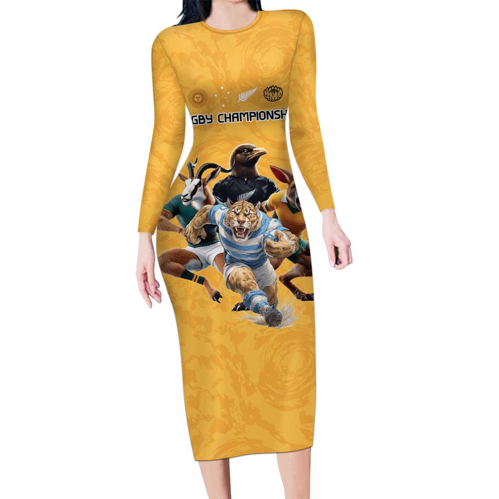 Custom Rugby Southern Hemisphere Family Matching Long Sleeve Bodycon Dress and Hawaiian Shirt Argentina AUNZ South Africa Mascot Gold - Aussie Hoodie