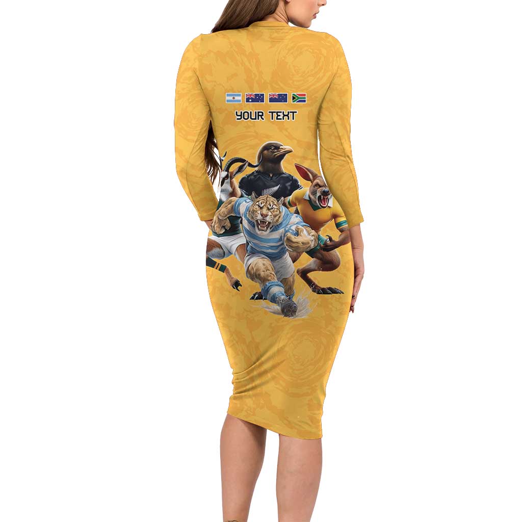 Custom Rugby Southern Hemisphere Family Matching Long Sleeve Bodycon Dress and Hawaiian Shirt Argentina AUNZ South Africa Mascot Gold - Aussie Hoodie