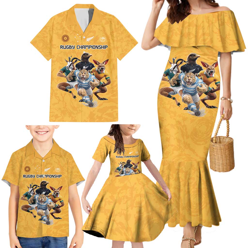 Custom Rugby Southern Hemisphere Family Matching Mermaid Dress and Hawaiian Shirt Argentina AUNZ South Africa Mascot Gold - Aussie Hoodie