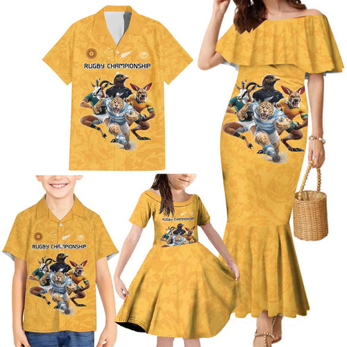 Custom Rugby Southern Hemisphere Family Matching Mermaid Dress and Hawaiian Shirt Argentina AUNZ South Africa Mascot Gold - Aussie Hoodie