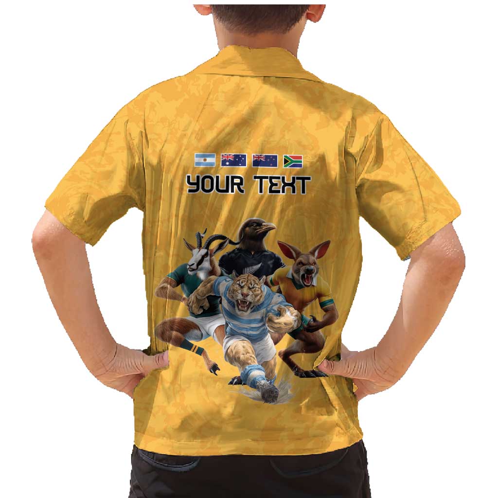 Custom Rugby Southern Hemisphere Family Matching Mermaid Dress and Hawaiian Shirt Argentina AUNZ South Africa Mascot Gold - Aussie Hoodie