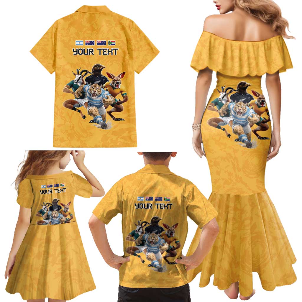 Custom Rugby Southern Hemisphere Family Matching Mermaid Dress and Hawaiian Shirt Argentina AUNZ South Africa Mascot Gold - Aussie Hoodie