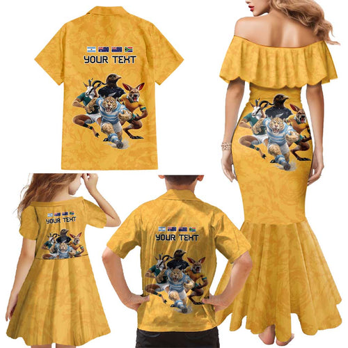 Custom Rugby Southern Hemisphere Family Matching Mermaid Dress and Hawaiian Shirt Argentina AUNZ South Africa Mascot Gold - Aussie Hoodie