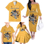 Custom Rugby Southern Hemisphere Family Matching Off The Shoulder Long Sleeve Dress and Hawaiian Shirt Argentina AUNZ South Africa Mascot Gold - Aussie Hoodie