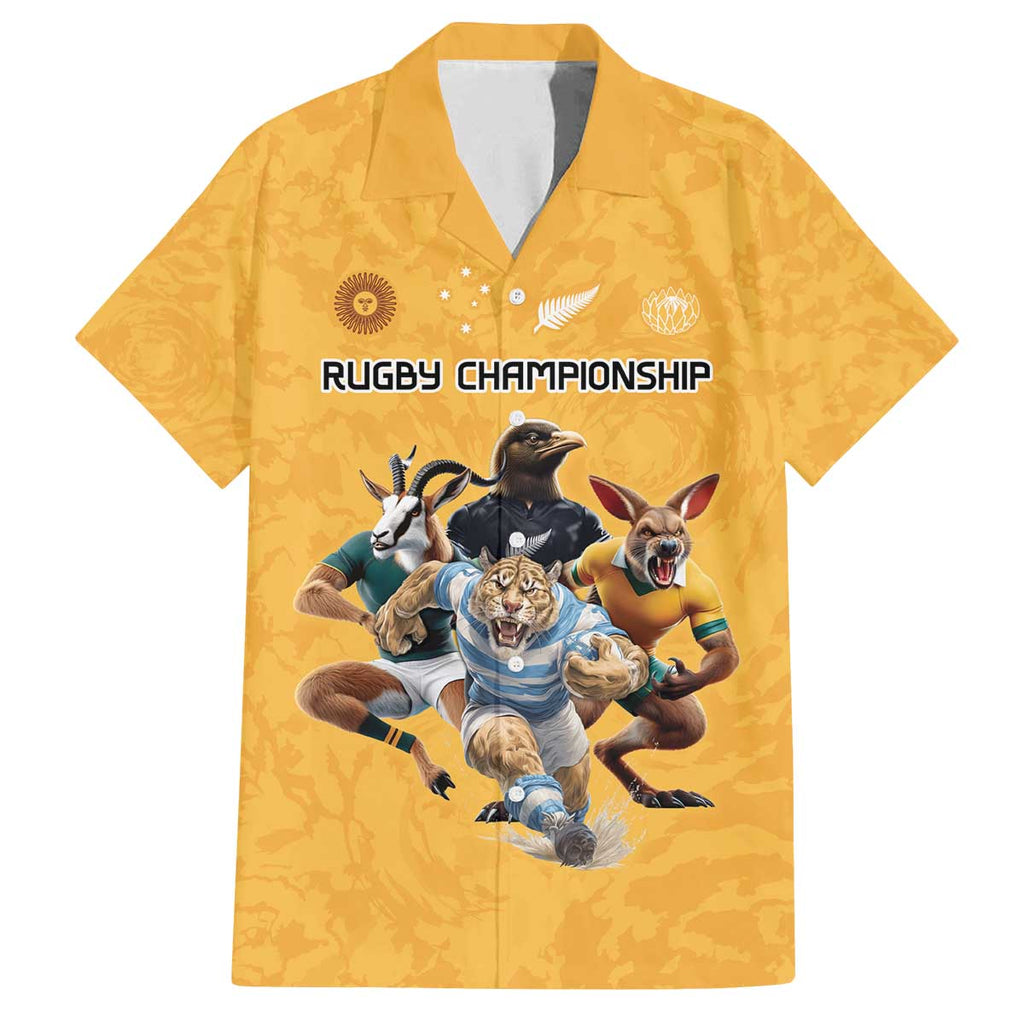 Custom Rugby Southern Hemisphere Family Matching Off The Shoulder Long Sleeve Dress and Hawaiian Shirt Argentina AUNZ South Africa Mascot Gold - Aussie Hoodie