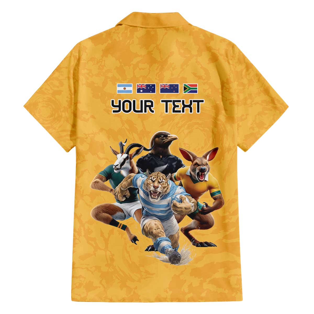 Custom Rugby Southern Hemisphere Family Matching Off The Shoulder Long Sleeve Dress and Hawaiian Shirt Argentina AUNZ South Africa Mascot Gold - Aussie Hoodie