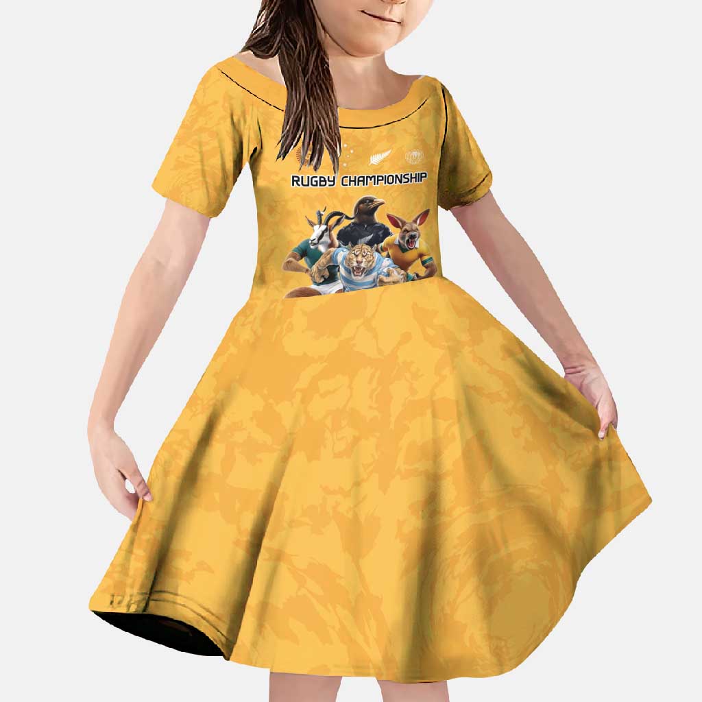 Custom Rugby Southern Hemisphere Family Matching Off Shoulder Maxi Dress and Hawaiian Shirt Argentina AUNZ South Africa Mascot Gold - Aussie Hoodie