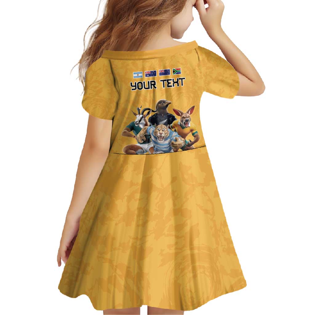 Custom Rugby Southern Hemisphere Family Matching Off Shoulder Maxi Dress and Hawaiian Shirt Argentina AUNZ South Africa Mascot Gold - Aussie Hoodie