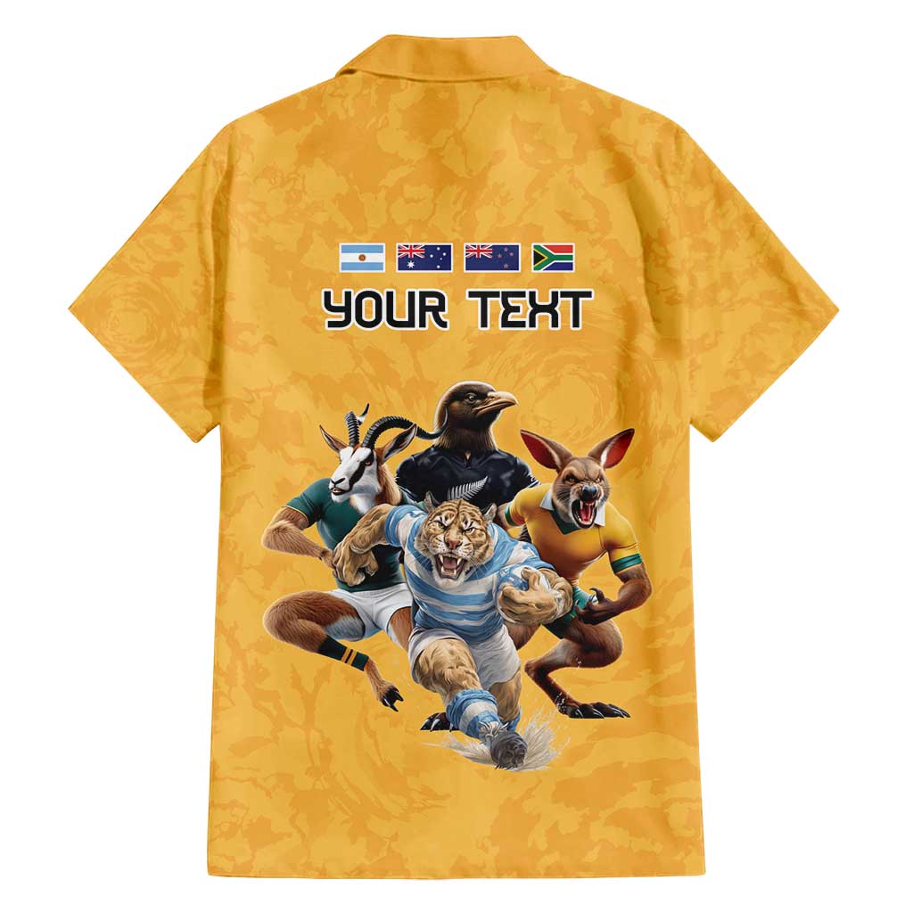 Custom Rugby Southern Hemisphere Family Matching Off Shoulder Maxi Dress and Hawaiian Shirt Argentina AUNZ South Africa Mascot Gold - Aussie Hoodie