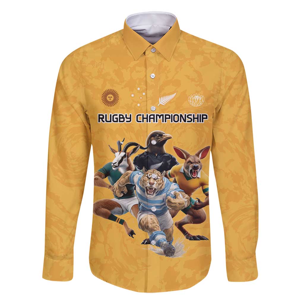 Custom Rugby Southern Hemisphere Family Matching Off Shoulder Maxi Dress and Hawaiian Shirt Argentina AUNZ South Africa Mascot Gold - Aussie Hoodie
