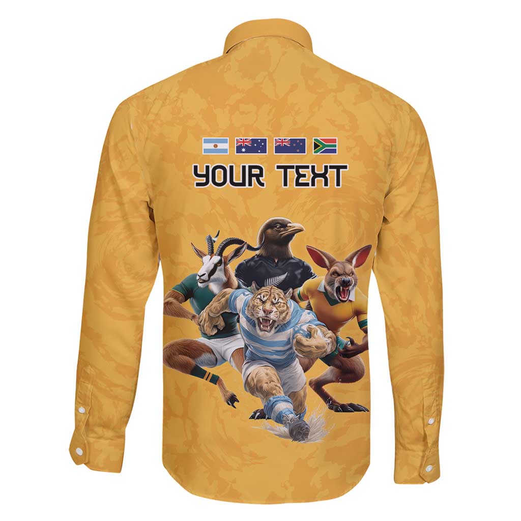 Custom Rugby Southern Hemisphere Family Matching Off Shoulder Maxi Dress and Hawaiian Shirt Argentina AUNZ South Africa Mascot Gold - Aussie Hoodie