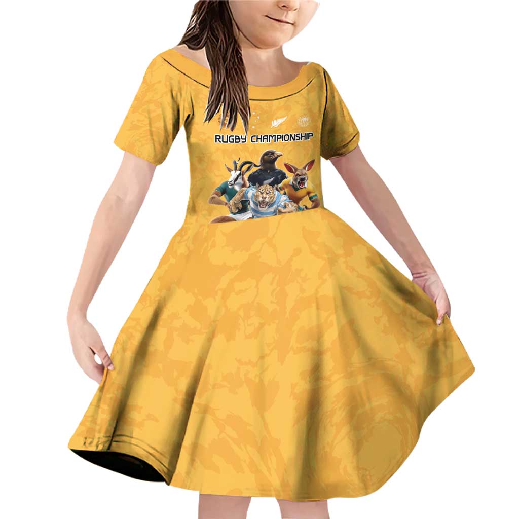 Custom Rugby Southern Hemisphere Family Matching Off Shoulder Short Dress and Hawaiian Shirt Argentina AUNZ South Africa Mascot Gold - Aussie Hoodie