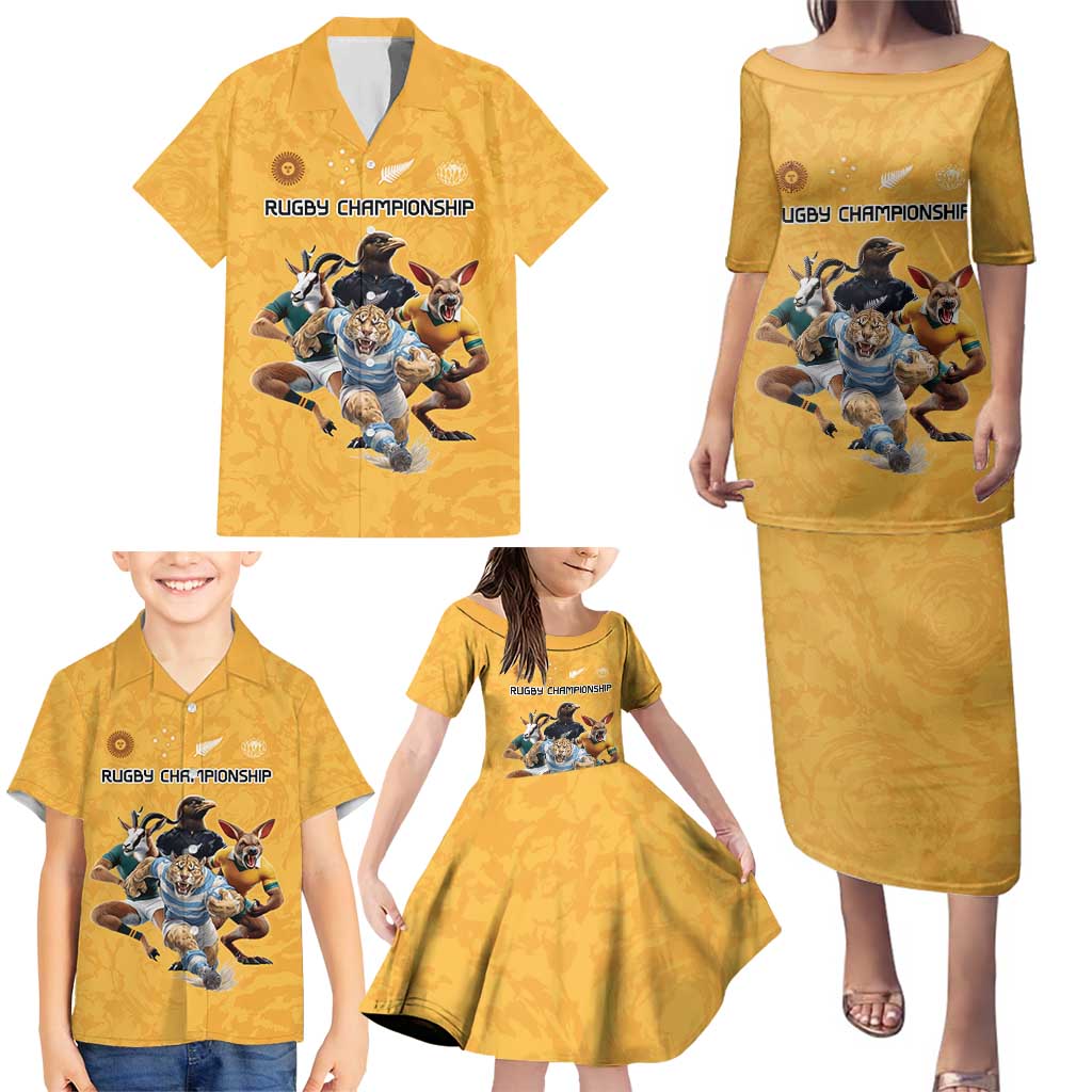 Custom Rugby Southern Hemisphere Family Matching Puletasi and Hawaiian Shirt Argentina AUNZ South Africa Mascot Gold - Aussie Hoodie