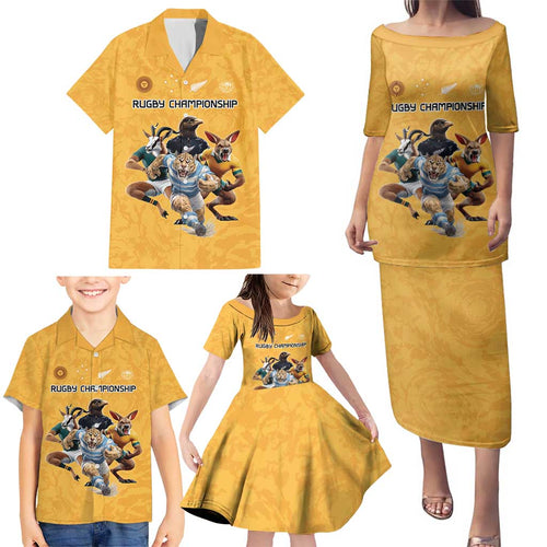 Custom Rugby Southern Hemisphere Family Matching Puletasi and Hawaiian Shirt Argentina AUNZ South Africa Mascot Gold - Aussie Hoodie