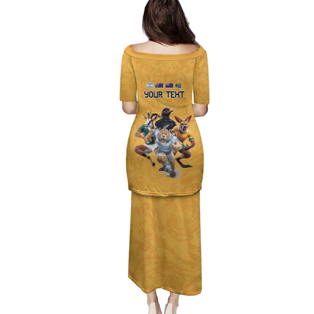 Custom Rugby Southern Hemisphere Family Matching Puletasi and Hawaiian Shirt Argentina AUNZ South Africa Mascot Gold - Aussie Hoodie