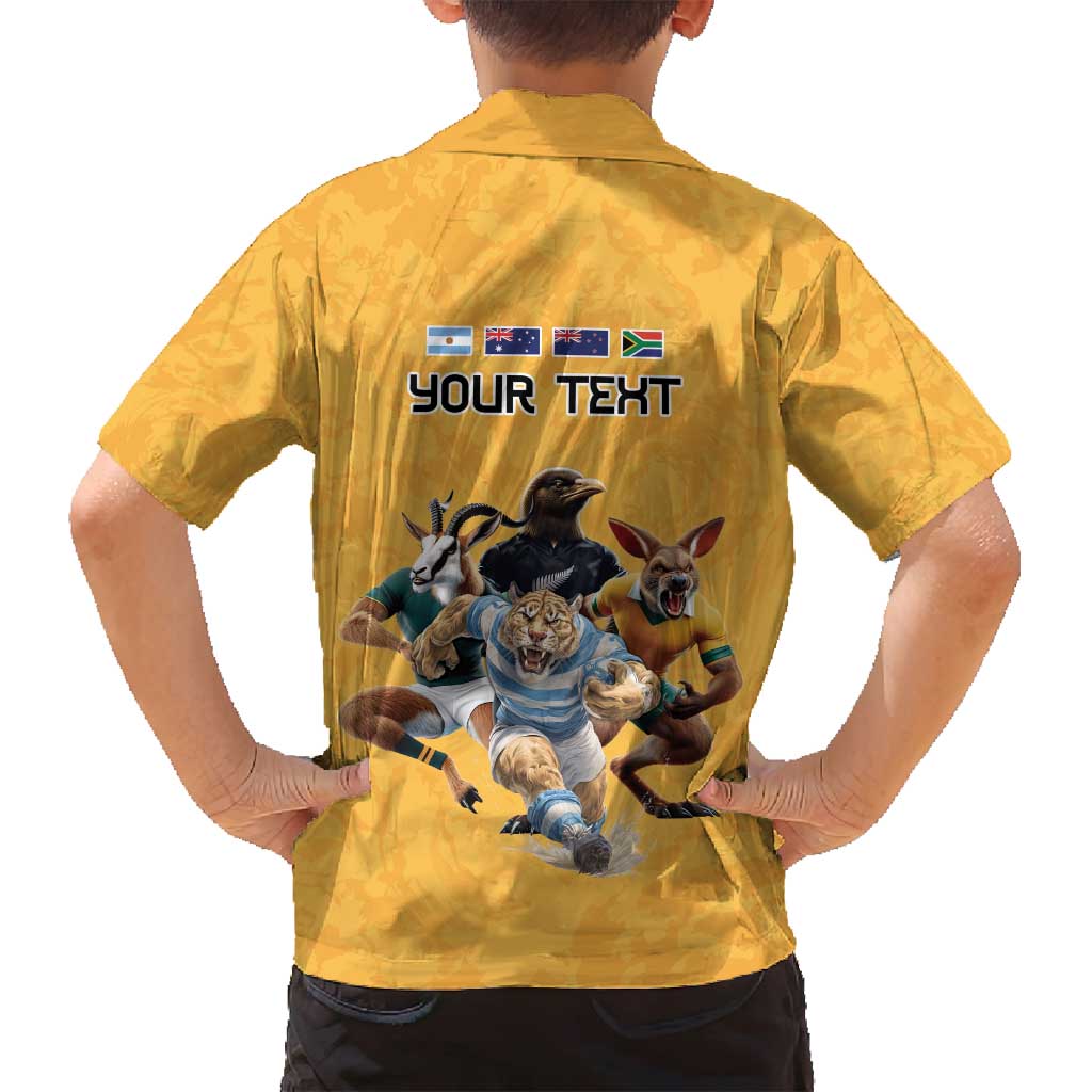 Custom Rugby Southern Hemisphere Family Matching Summer Maxi Dress and Hawaiian Shirt Argentina AUNZ South Africa Mascot Gold - Aussie Hoodie