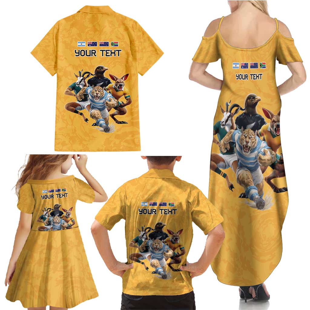Custom Rugby Southern Hemisphere Family Matching Summer Maxi Dress and Hawaiian Shirt Argentina AUNZ South Africa Mascot Gold - Aussie Hoodie