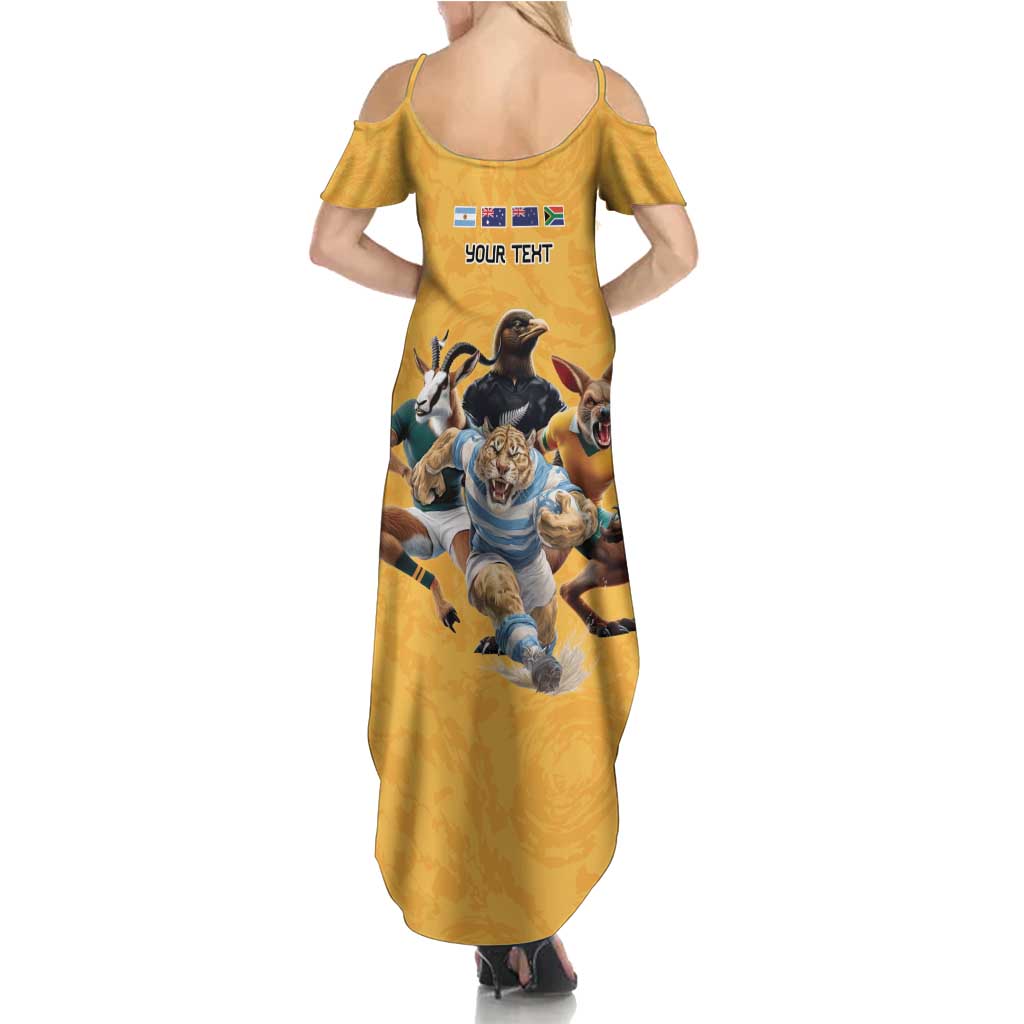 Custom Rugby Southern Hemisphere Family Matching Summer Maxi Dress and Hawaiian Shirt Argentina AUNZ South Africa Mascot Gold - Aussie Hoodie