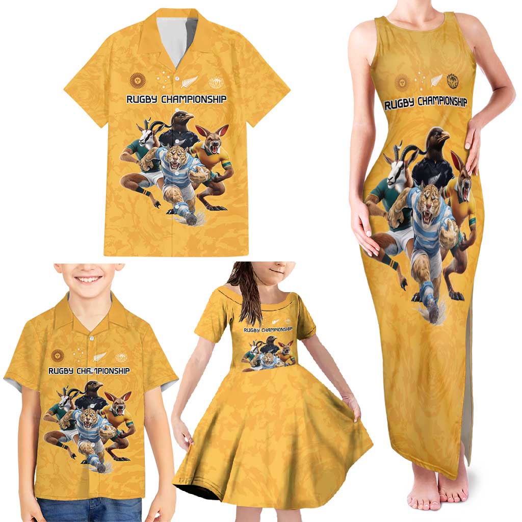 Custom Rugby Southern Hemisphere Family Matching Tank Maxi Dress and Hawaiian Shirt Argentina AUNZ South Africa Mascot Gold - Aussie Hoodie