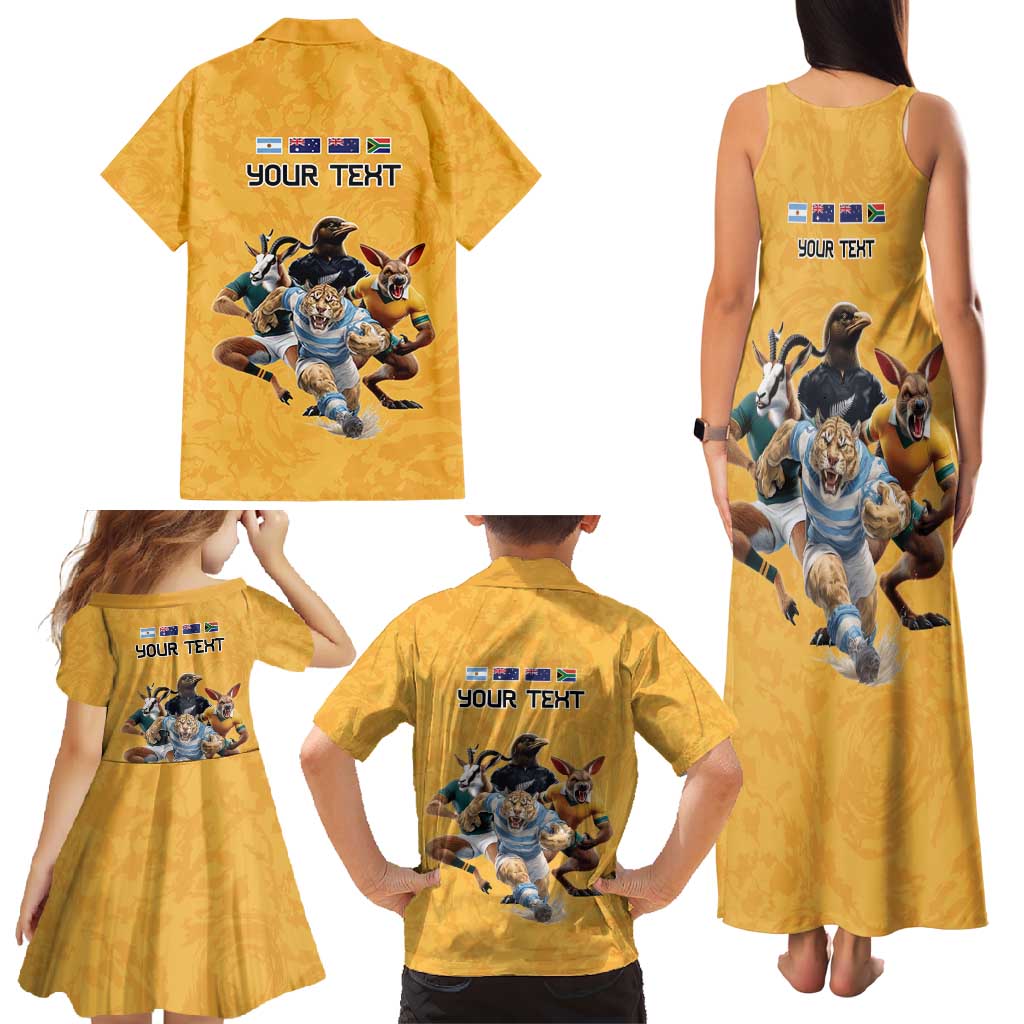 Custom Rugby Southern Hemisphere Family Matching Tank Maxi Dress and Hawaiian Shirt Argentina AUNZ South Africa Mascot Gold - Aussie Hoodie