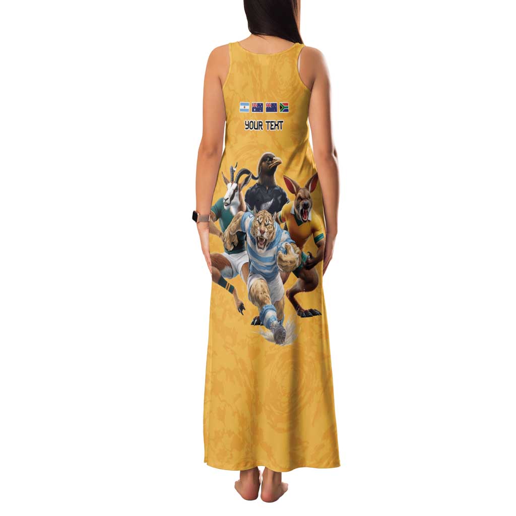 Custom Rugby Southern Hemisphere Family Matching Tank Maxi Dress and Hawaiian Shirt Argentina AUNZ South Africa Mascot Gold - Aussie Hoodie