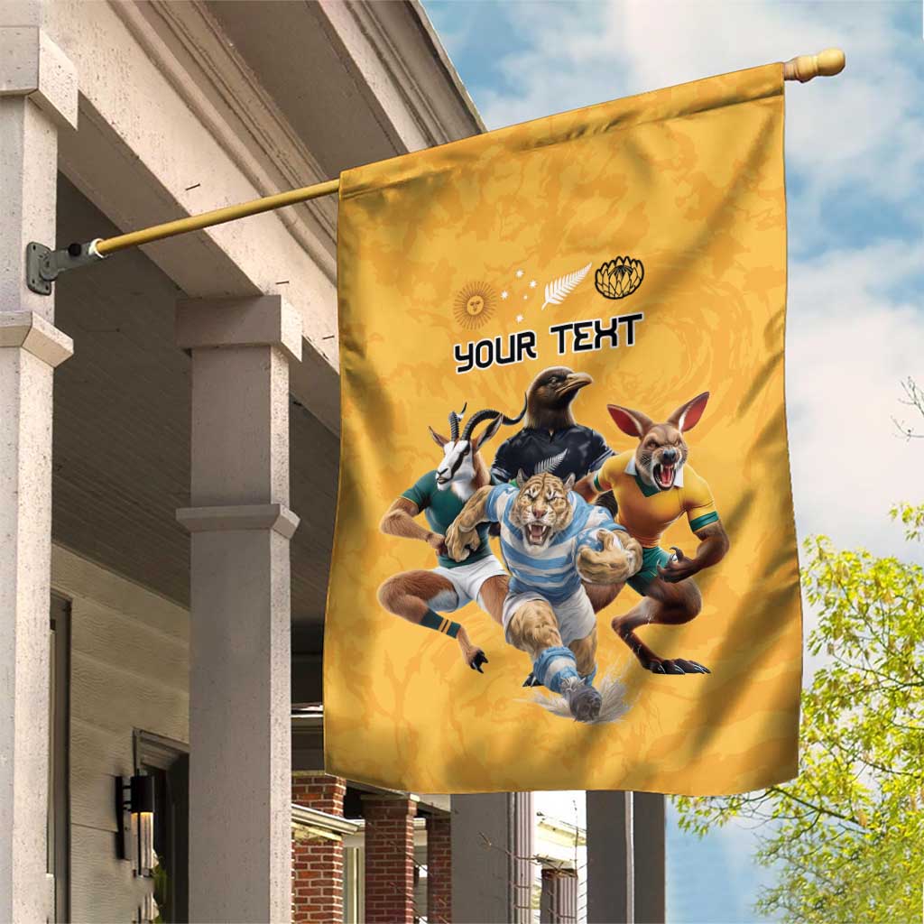 Custom Rugby Southern Hemisphere Garden Flag Argentina AUNZ South Africa Mascot Gold - Aussie Hoodie