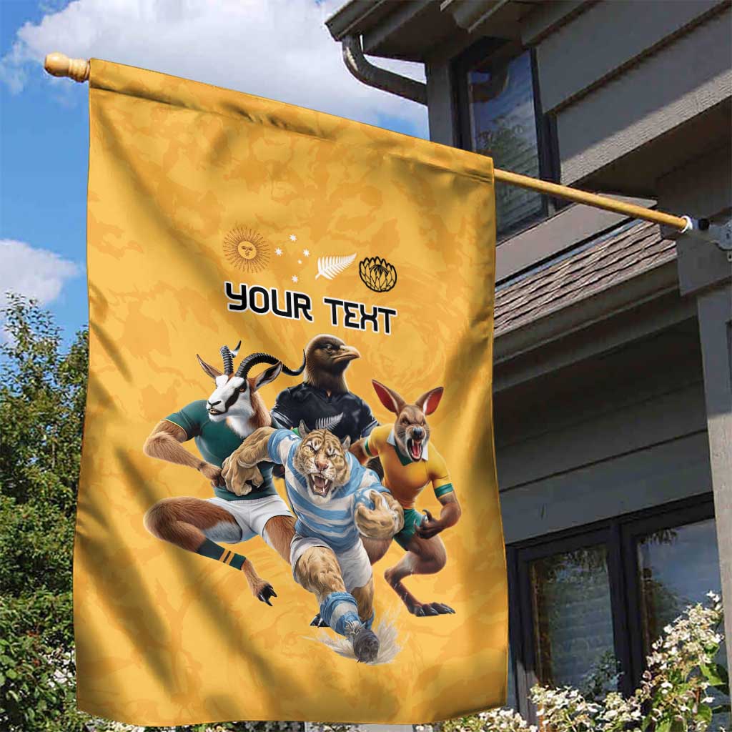Custom Rugby Southern Hemisphere Garden Flag Argentina AUNZ South Africa Mascot Gold - Aussie Hoodie