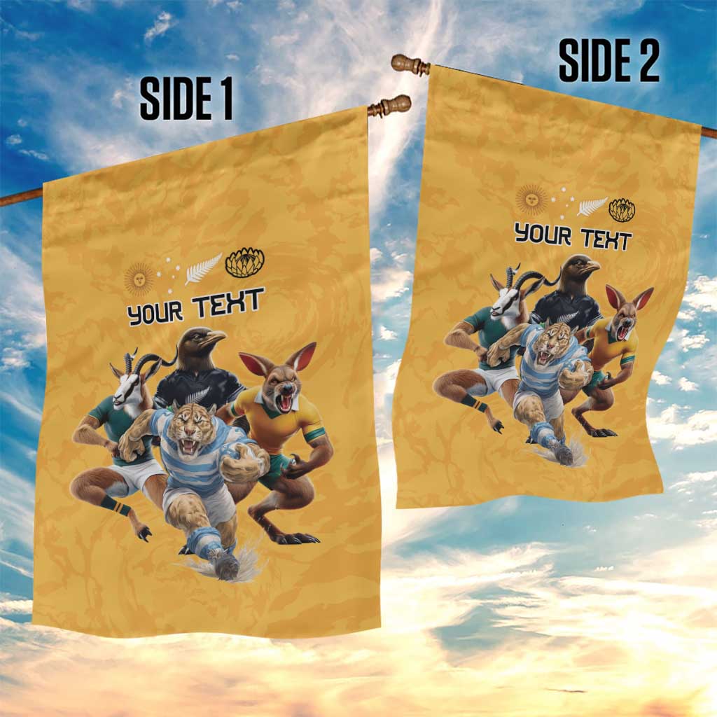 Custom Rugby Southern Hemisphere Garden Flag Argentina AUNZ South Africa Mascot Gold - Aussie Hoodie