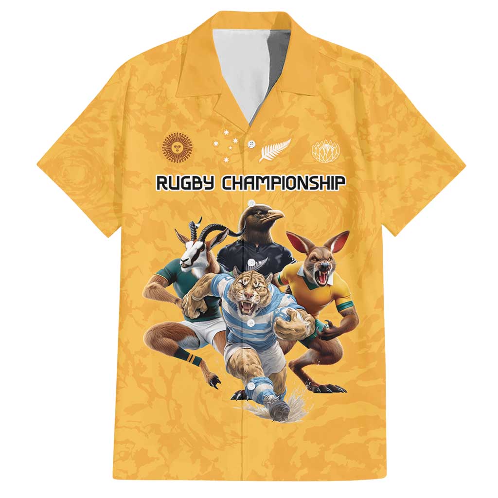 Custom Rugby Southern Hemisphere Hawaiian Shirt Argentina AUNZ South Africa Mascot Gold - Aussie Hoodie