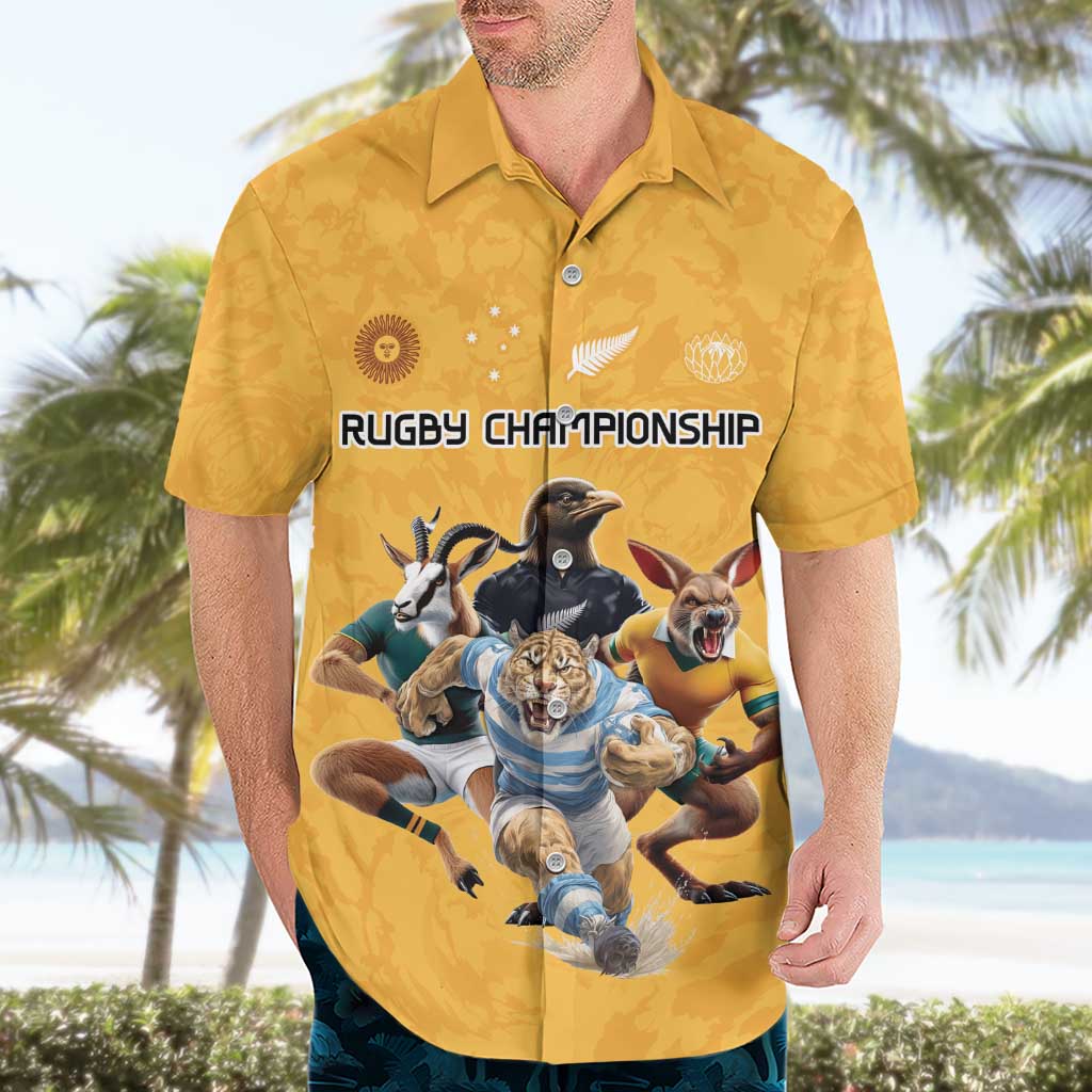 Custom Rugby Southern Hemisphere Hawaiian Shirt Argentina AUNZ South Africa Mascot Gold - Aussie Hoodie