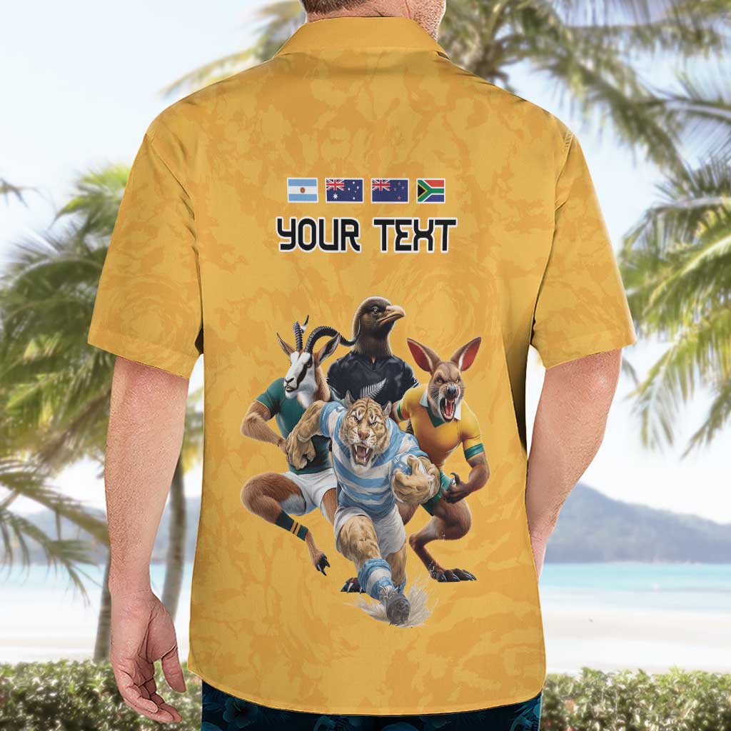Custom Rugby Southern Hemisphere Hawaiian Shirt Argentina AUNZ South Africa Mascot Gold - Aussie Hoodie