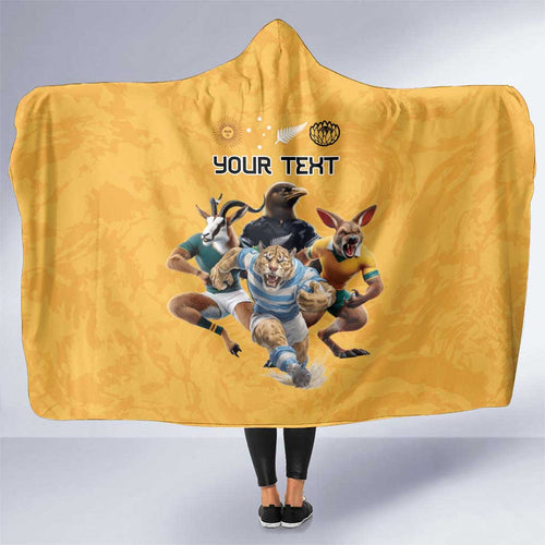 Custom Rugby Southern Hemisphere Hooded Blanket Argentina AUNZ South Africa Mascot Gold - Aussie Hoodie