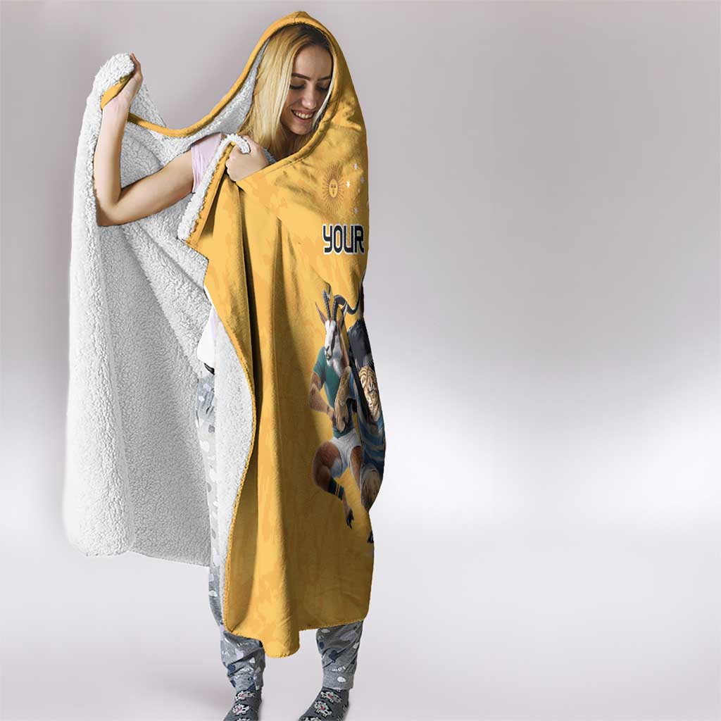Custom Rugby Southern Hemisphere Hooded Blanket Argentina AUNZ South Africa Mascot Gold - Aussie Hoodie