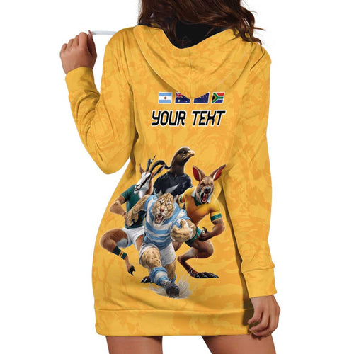 Custom Rugby Southern Hemisphere Hoodie Dress Argentina AUNZ South Africa Mascot Gold - Aussie Hoodie