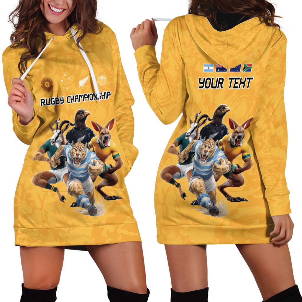 Custom Rugby Southern Hemisphere Hoodie Dress Argentina AUNZ South Africa Mascot Gold - Aussie Hoodie