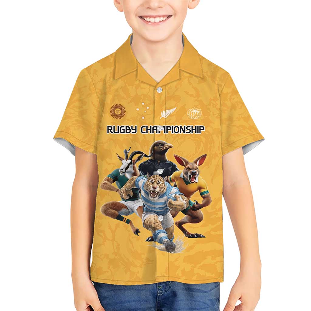 Custom Rugby Southern Hemisphere Kid Hawaiian Shirt Argentina AUNZ South Africa Mascot Gold - Aussie Hoodie