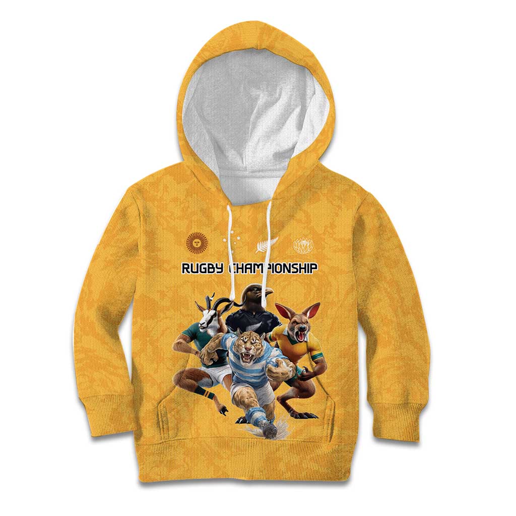 Custom Rugby Southern Hemisphere Kid Hoodie Argentina AUNZ South Africa Mascot Gold - Aussie Hoodie