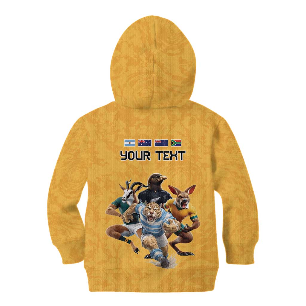 Custom Rugby Southern Hemisphere Kid Hoodie Argentina AUNZ South Africa Mascot Gold - Aussie Hoodie