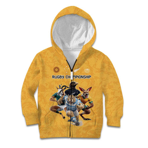 Custom Rugby Southern Hemisphere Kid Hoodie Argentina AUNZ South Africa Mascot Gold - Aussie Hoodie