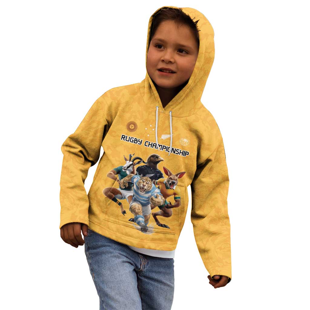 Custom Rugby Southern Hemisphere Kid Hoodie Argentina AUNZ South Africa Mascot Gold - Aussie Hoodie