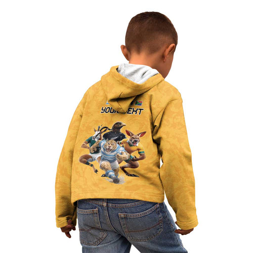 Custom Rugby Southern Hemisphere Kid Hoodie Argentina AUNZ South Africa Mascot Gold - Aussie Hoodie