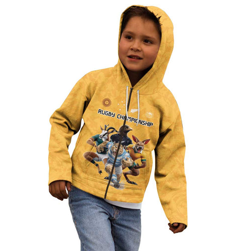 Custom Rugby Southern Hemisphere Kid Hoodie Argentina AUNZ South Africa Mascot Gold - Aussie Hoodie