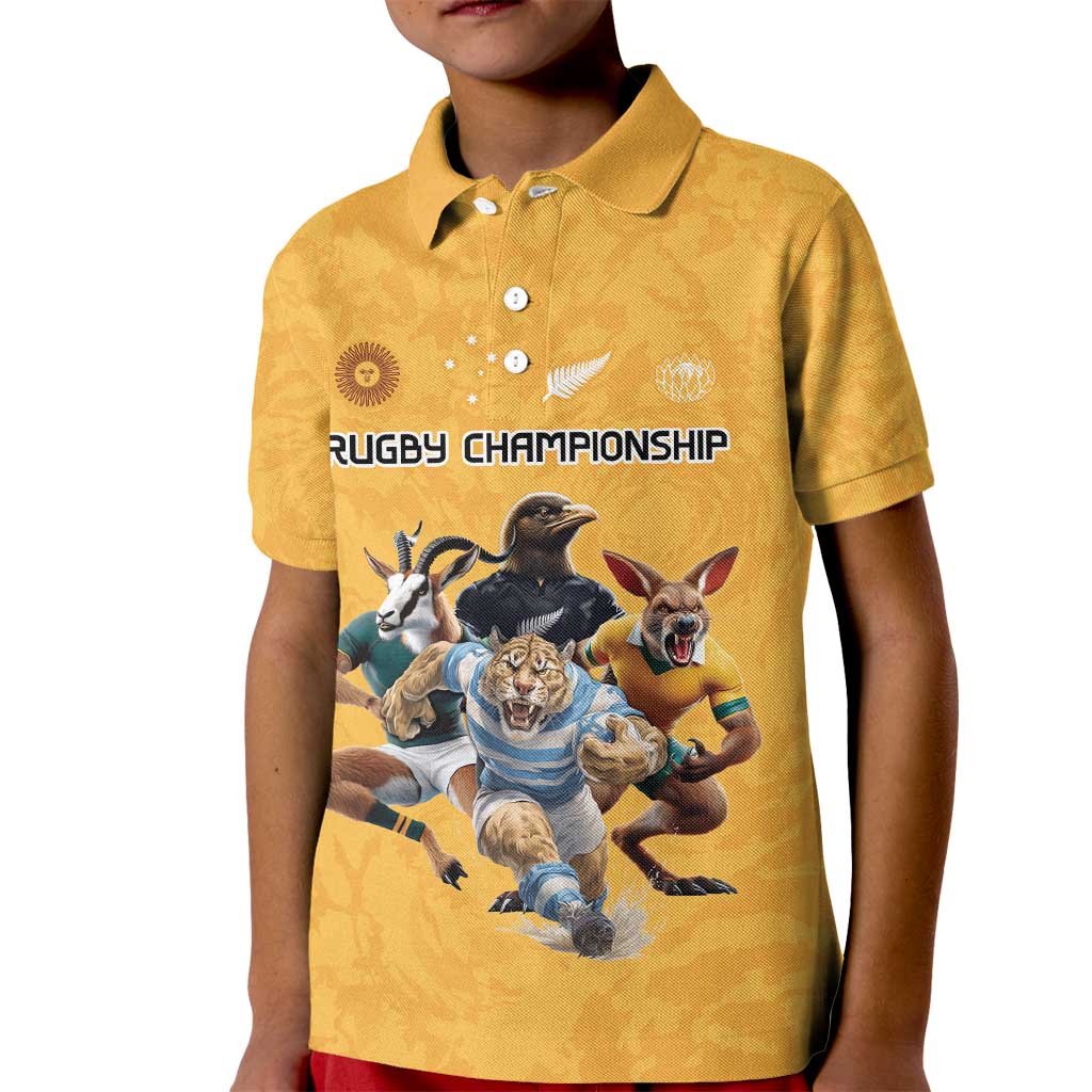 Custom Rugby Southern Hemisphere Kid Polo Shirt Argentina AUNZ South Africa Mascot Gold - Aussie Hoodie
