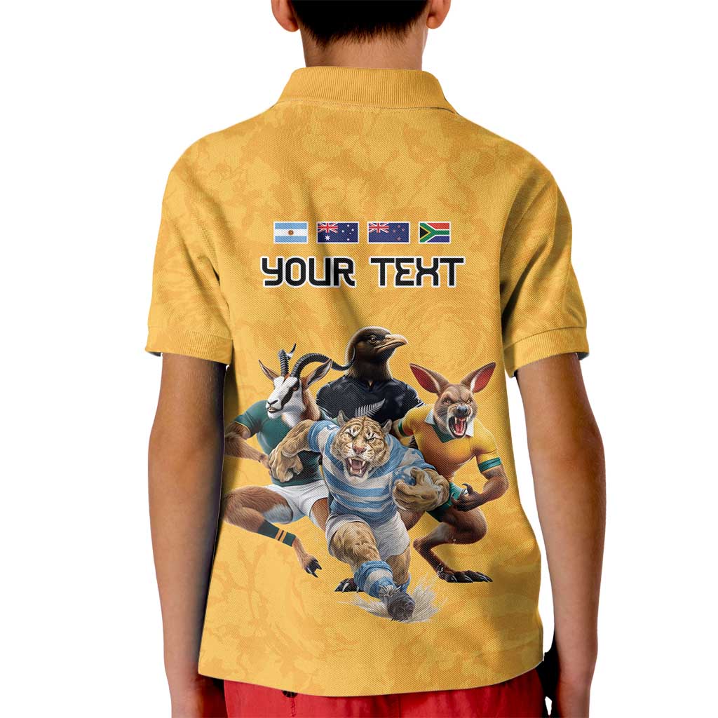 Custom Rugby Southern Hemisphere Kid Polo Shirt Argentina AUNZ South Africa Mascot Gold - Aussie Hoodie