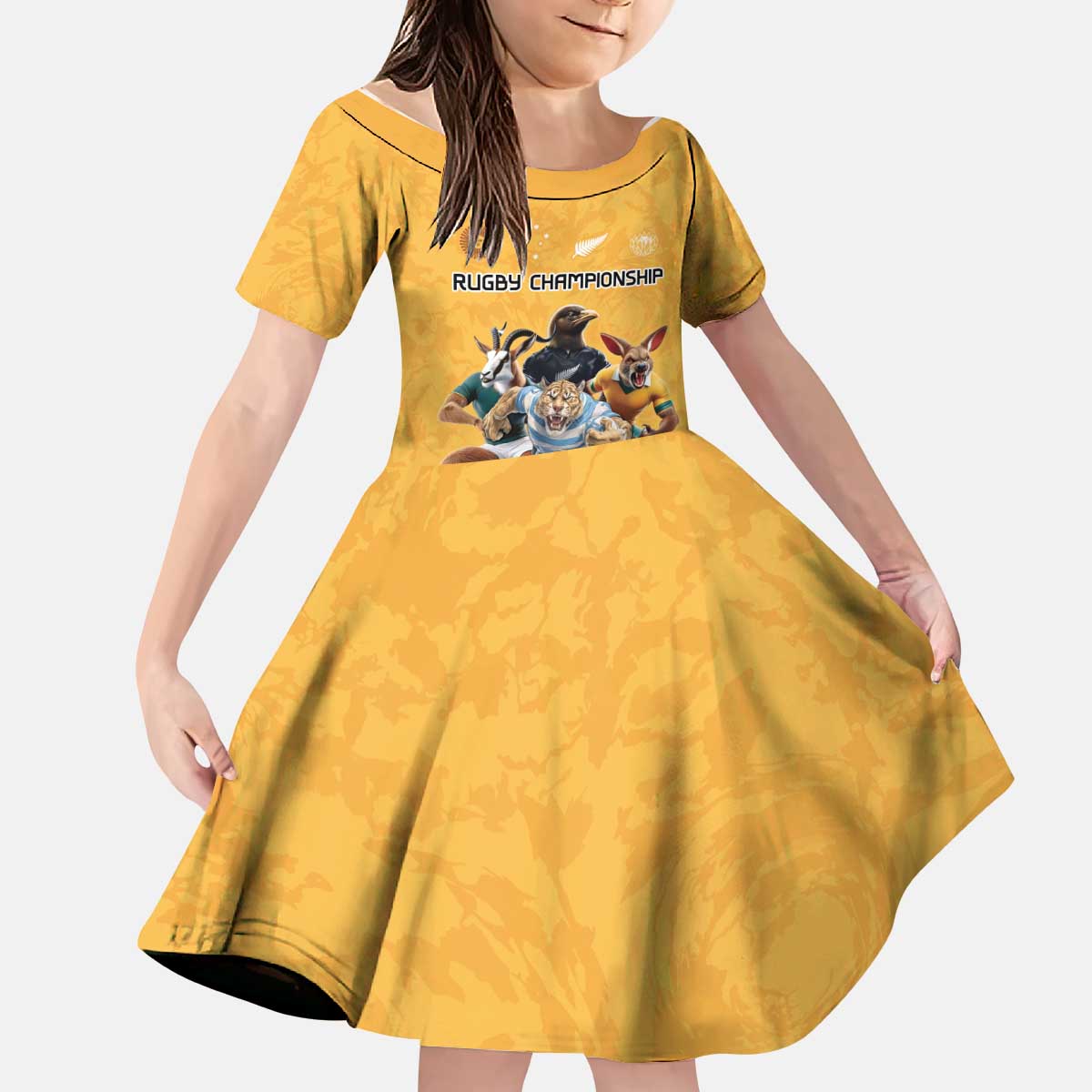Custom Rugby Southern Hemisphere Kid Short Sleeve Dress Argentina AUNZ South Africa Mascot Gold - Aussie Hoodie
