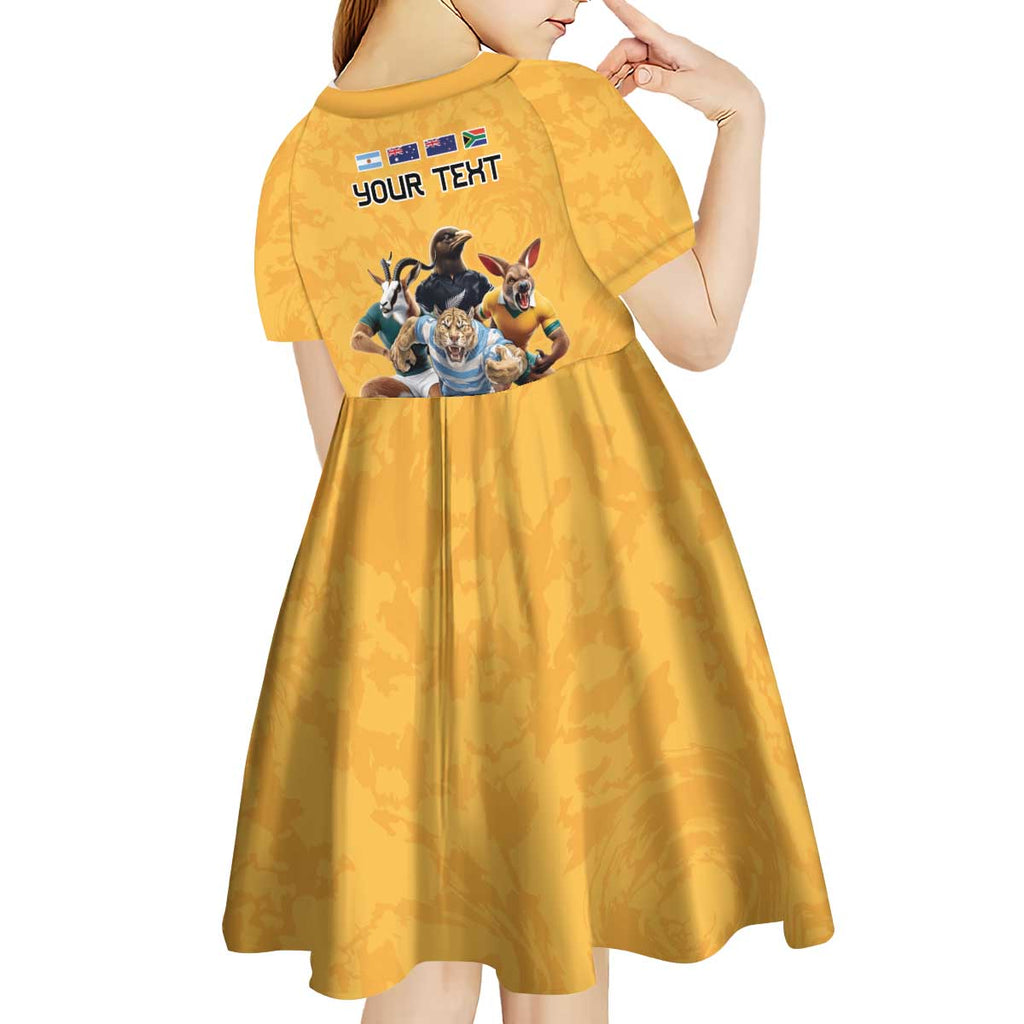 Custom Rugby Southern Hemisphere Kid Short Sleeve Dress Argentina AUNZ South Africa Mascot Gold - Aussie Hoodie